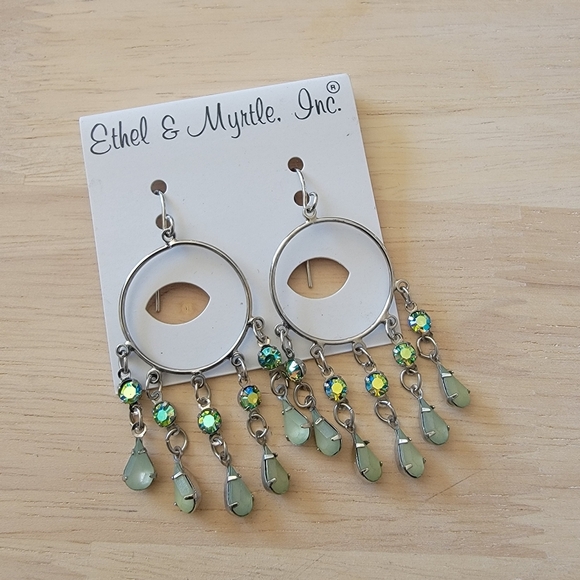 Ethyl and Myrtle Costume Dangle Hoop Earrings Green - Picture 1 of 2
